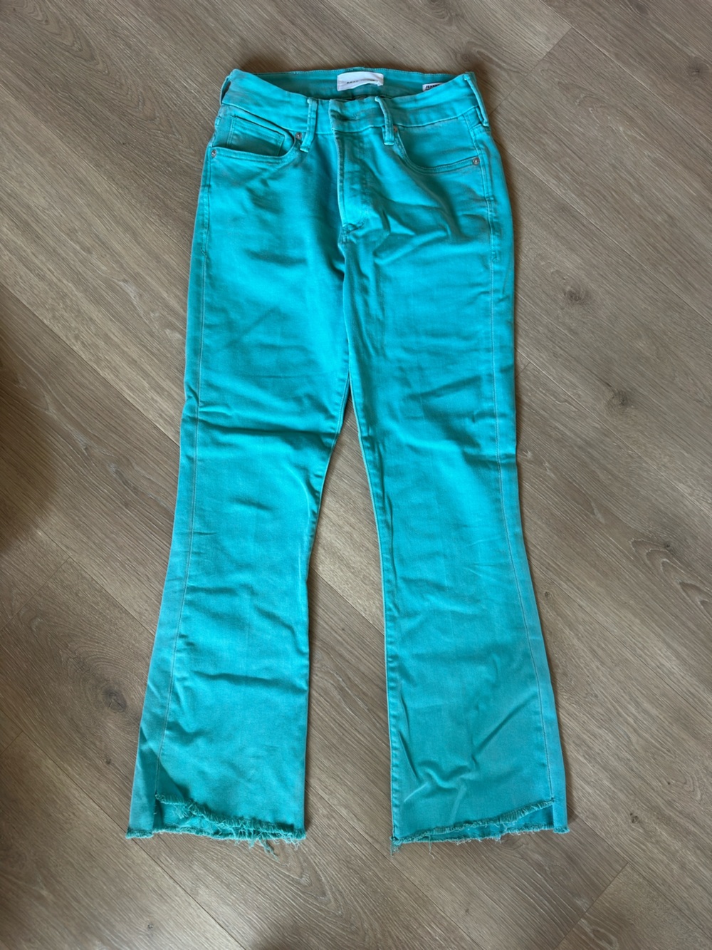 Dear John Teal Wide-Leg Jeans with Frayed Hem